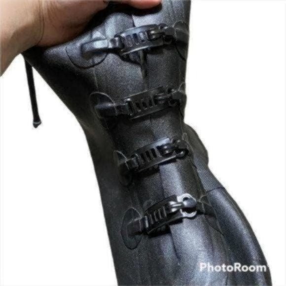 LaCrosse Buckle Deep Heel Waterproof Boots Mens Size 11 Black Rubber Overshoe Tr - Picture 6 of 10